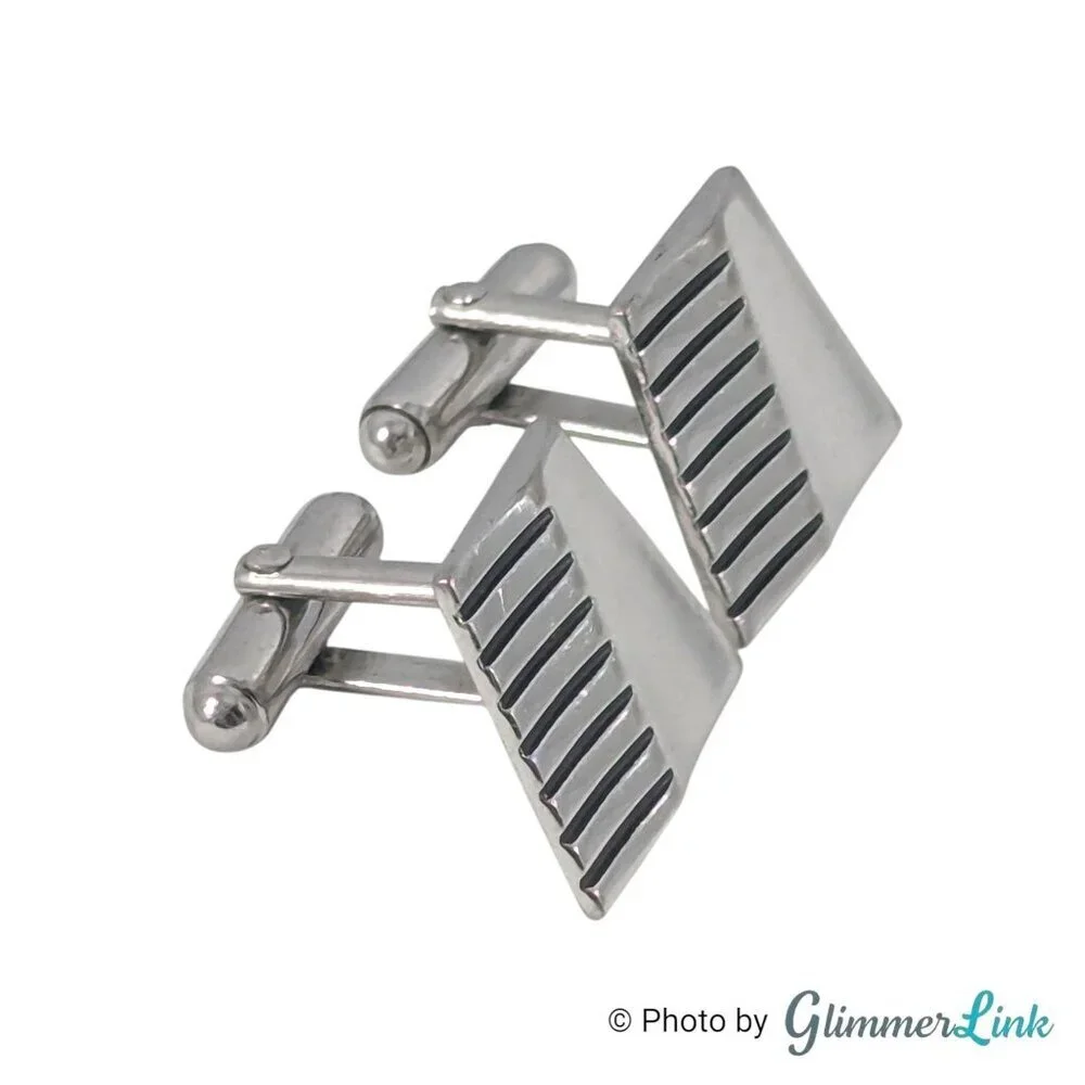 Vintage Anson Silver Tone Mid Century Modern Cufflinks Geometric Trapezoid Shape